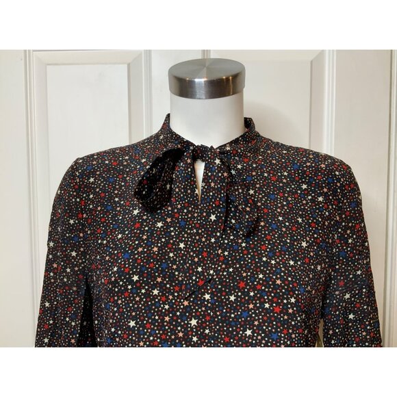 Madewell Black Multicolor Star Print Long Sleeve Dress W/ Necktie, Size 4 (US) - Picture 2 of 8